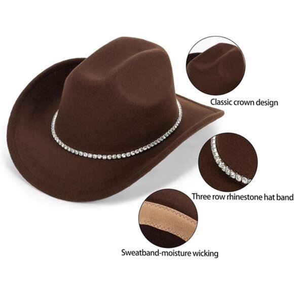 Women\'s Glitter Silver Black Cowboy Hats Western Sparkly Rhinestone Cowgirl Hat main image 6